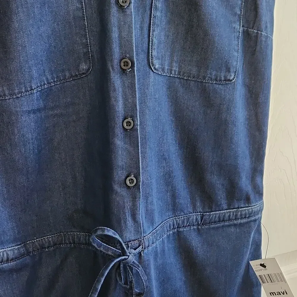 Mavi Women's Krista Rinse‎ Light Denim Romper Size SM Button Down Tie Waist Y2K